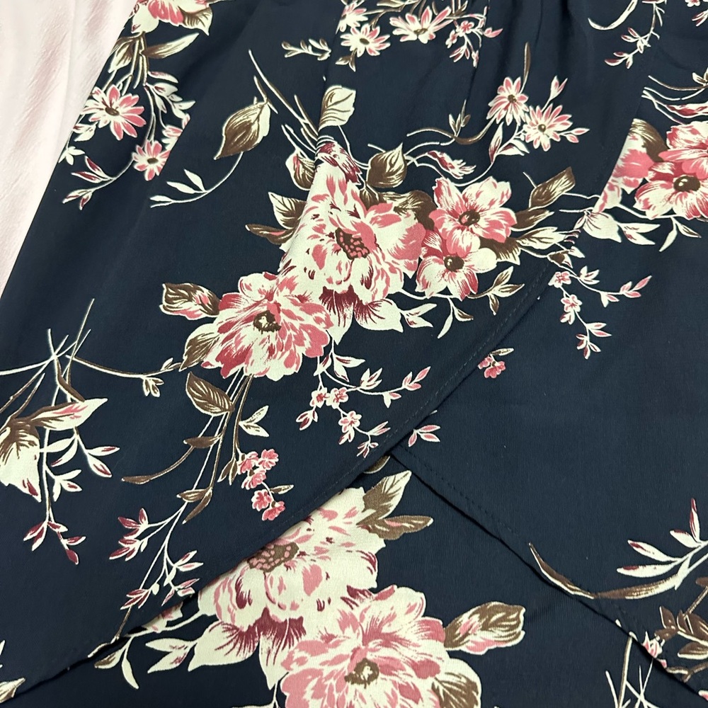 West Kei Navy Floral Faux Wrap Skirt - Picture 4 of 13